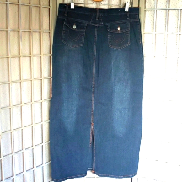 Denim distress modesty with aplique cowgirl maxi skirt 16 - Picture 4 of 6